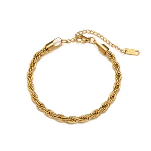 2/3/5mm wide Fried Dough Twists chain bracelet Fashion stainless steel plated 18k gold chain bracelet for women Rust free