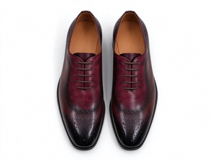 Chaussures habillées Oxford brogues en cuir véritable bordeaux patiné peintes à la main pour hommes, à lacets, pour affaires, mariages et soirées - Product Image 3