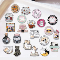Adorables badges métalliques en émail souple, motifs chatons de dessin animé et textes, décoratifs, vente en gros