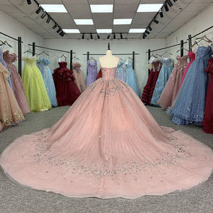 Vestido de Quinceañera Rosa Claro Dy6955, Vestido de Gala con Cola Watteau, 100% Algodón, Apliques Bordados, Encaje, Escote Corazón, Cintura Natural - Product Image 4