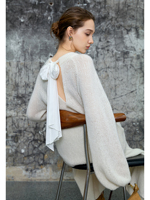 Pull en cachemire pur à 100 % pour femme, dos découpé, col rond oversize, nœud papillon, manches classiques, anti-plis, respirant, doux et moelleux