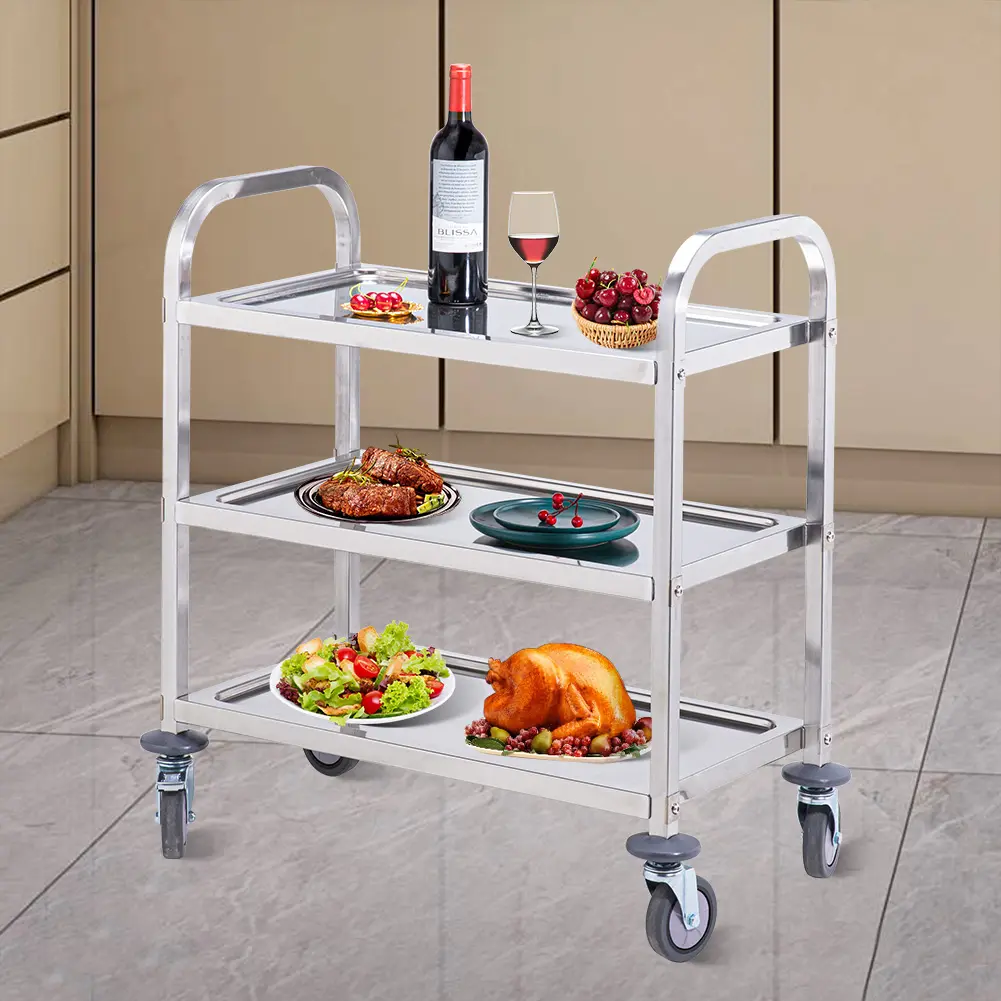 2 carrelli e carrelli di utilità del caffè del ristorante dello scaffale di 3 strati spingono il carrello del carrello di catering dell'utilità dell'alimento