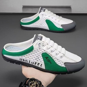 Men Mesh <b>Half</b> <b>Slip</b> On Mules Shoes Breathable Lace Up Closed Toe Casual Outdoor Walking Men Slippers - Product Image 3