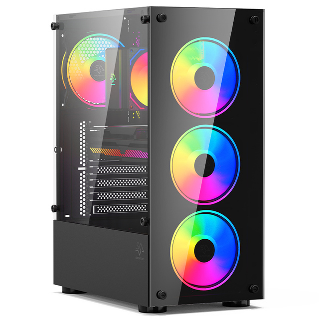 Snowman Gaming Case ATX Mid Tower High Airflow Mesh Front Panel USB Ports Transparent Side Window
