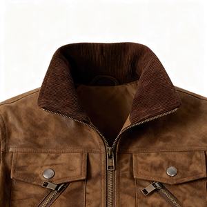 Veste bomber en spandex à fermeture éclair pour homme, nouvelle mode, décontractée, pour moto, motif décoratif, teinte unie, pour la saison hivernale - Product Image 2