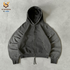 OEM Manufacturer Summer Oversized Zip Hoodies <b>Men</b> Streetwear Custom Fleece Baggy Regular Sleeve <b>Pullover</b> Hoodie Embroidered 100% - Product Image 5