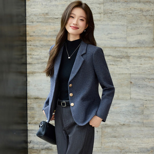 Women's Wool Blazer Solid Color Anti-Wrinkle Buttons Autumn Winter Style - Product Image 4