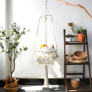 Cage pour animaux de compagnie en macramé bohème - Corde de coton faite à la main, couleur unie, <span class=keywords><strong>lit</strong></span> suspendu moderne et tendance pour chats et petits chiens, amovible, lavable, carton - Product Image 1