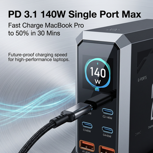 Station de charge de bureau GaN 240W en gros d'usine, <span class=keywords><strong>chargeur</strong></span> rapide PD 3.1 140W avec écran, ignifuge, expédition immédiate, <span class=keywords><strong>prix</strong></span> de gros - Product Image 4