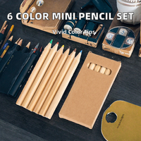 Ensemble de crayons à eau HB Pinglory 6 couleurs, fournitures scolaires, logo personnalisé, mini crayons de couleur, boîte en papier kraft, fabrication chinoise
