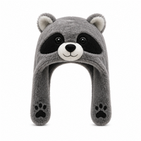 Topi Raccoon Berbulu dengan Masker Wajah & Penutup Telinga |   Topi Musim Dingin Boneka Hewan Lembut Custom Grosir OEM