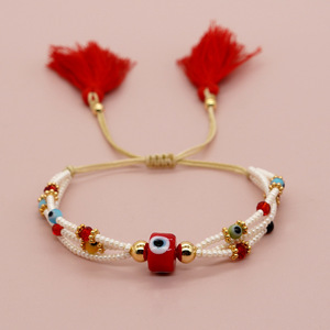 2024 Mới Tráng Men Mắt Ba Lớp Hạt Handmade Pulsera Vàng Đính Cườm Dệt Chuỗi Màu Đỏ Tua Hạt Vòng Đeo Tay Cho Phụ Nữ Món Quà Đảng - Product Image 4
