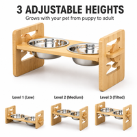 Support de gamelle surélevé réglable en bois pour chien, double gamelle en acier inoxydable pour chien et chat, antidérapant et anti-renversement pour nourriture et eau