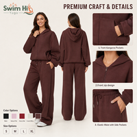 Ensemble de survêtement polaire d'hiver 2 pièces pour femme, sweat à capuche zippé et pantalon de jogging large, doublure peluche chaude, tenue décontractée et active, vente en gros