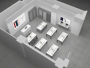 โต๊ะโชว์สินค้าสีขาวสำหรับร้านค้าปลีก <span class=keywords><strong>Apple</strong></span> แบบโมโนสโตร์ ออกแบบเองได้ โต๊ะร้านค้า MONO สำหรับโชว์โทรศัพท์มือถือ เฟอร์นิเจอร์ร้านค้าโทรศัพท์มือถือ - Product Image 4