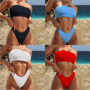 PASUXI 2025 – Maillot de bain deux pièces sexy à motif uni avec bandeau côtelé personnalisable pour femme et tenue de plage - Product Image 2