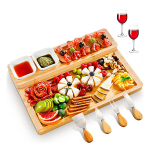 Bamboo <b>Cheese</b> Board With <b>Knife</b> <b>Set</b> 15x10 Inch For Party Serving Natural Wood Color - Product Image 1