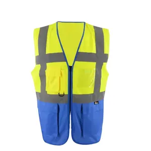ZUJA wholesale polyester hivi work safety vest factory price multi pockets color combination safety construction vest