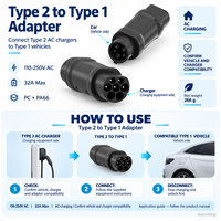 Adaptateur de charge EV Type 2 vers Type 1, norme européenne 32A, nouvelle prise et prise secteur pour véhicules électriques Type 1