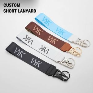 Personalized Short Phone Wrist Strap Sublimation Leather End Keychain Lanyards Custom Logo Polyester Short Lanyards - Product Image 1