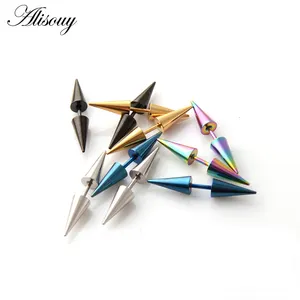 Alisouy 2 Pieces Fashion Punk Rock Rivet Spike Tip Cone Acier inoxydable Femmes Hommes Boucles d'oreilles Piercing Body Jewelry