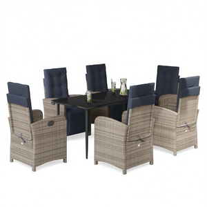 Set da Pranzo da Giardino in Rattan Blu Navy e Grigio, 6 Posti, Arredamento da Esterno Resistente alle Intemperie, Design Contemporaneo - Product Image 1