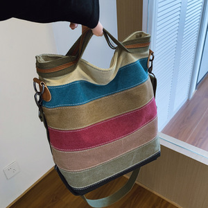 2026 New Vintage Color Women Canvas Tote <b>Bag</b> Colorful <b>Patchwork</b> Large Capacity Single Shoulder Hand Carry Crossbody <b>Bag</b> - Product Image 1