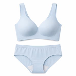 Ensemble de lingerie d'été en modal bleu glace pour femme, soutien-gorge rafraîchissant en soie glacée bleu glace et culotte en modal antibactérienne, sans armatures, maintien doux - Product Image 1