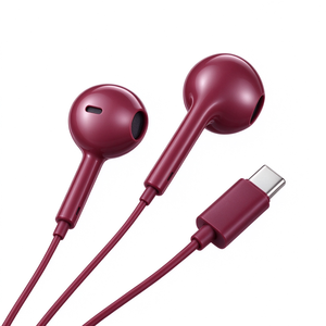 หูฟังแบบกึ่งอินเอียร์สีเบอร์กันดี แบบมีสาย Type C เสียงสเตอริโอคมชัด หูฟังแฟชั่นแบบมีสายสำหรับสมาร์ทโฟน - Product Image 6