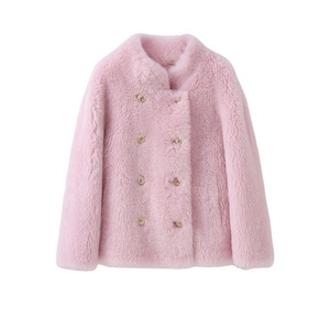 Giacca <span class=keywords><strong>Corta</strong></span> in Vera Lana e <span class=keywords><strong>Pelliccia</strong></span> per Donna, Cappotto Invernale in Pelle di Pecora, Soprabito Casual H23261 - Product Image 1
