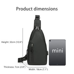 Bolso Bandolera Impermeable para <span class=keywords><strong>Hombre</strong></span>, Bolso <span class=keywords><strong>de</strong></span> Pecho, Bolso Cruzado con Carga USB para <span class=keywords><strong>Hombre</strong></span> - Product Image 6