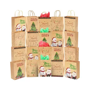卸売カスタム印刷高品質ブラウンショッピングクラフト紙バッグクリスマス紙バッグギフト紙包装バッグ