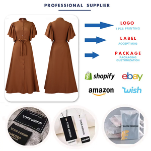 D3270 vestido de verano suelto elegante de moda para mujer mangas acampanadas vestidos largos de un solo pecho mujeres Casual señoras Maxi vestido - Product Image 3