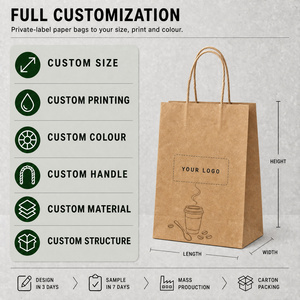 Sac en papier kraft avec poignées torsadées, imprimé avec un motif café, recyclable, sac plat standard pour usage alimentaire - Product Image 2