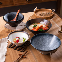 Rétro Céramique 7/8/9 Pouces Blanc Noir Porcelaine Udon Soba Bols Poli Technique pour Restaurant Fête Salade Pho Bol De Céréales