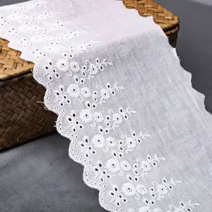 Wholesale Lace Materials White Embroidered Eyelet Cotton Lace Trimmings