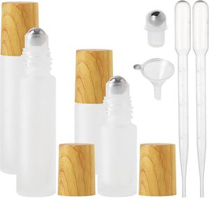 Mini Botellas de Vidrio Esmerilado de 1ml, 2ml, 10ml con Rodillo para Aceites Esenciales, Envases Cilíndricos Transparentes con Tapa de Madera Dorada - Product Image 1