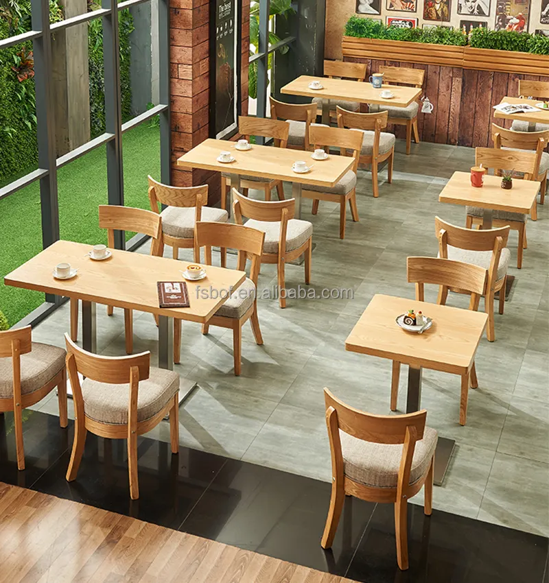 सस्ते रेस्तरां बिस्ट्रो टेबल कुर्सियों कैफे टेबल लकड़ी खाने की कुर्सी कॉफी की दुकान फर्नीचर