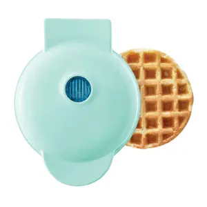 Portable Blue Mini Waffle Maker Easy To Carry Store Non-Stick Pan For Fast Even Heating Electric Power Source Easy To Clean