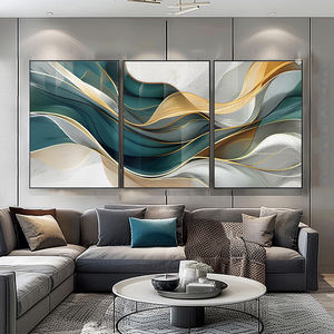 Design d'intérieur <span class=keywords><strong>Ruban</strong></span> coulant Photos Teal Gold Grandes peintures murales de luxe Impression d'art sur toile - Product Image 5