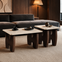 Ensemble de table basse en MDF imprimé imitation pierre avec table d'appoint, pieds en U, meubles modernes pour salon