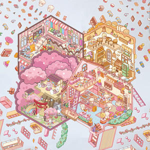 Jiyun Collection d'autocollants 3D en PVC mignons de dessins animés Cabine miniature dans une scène intrigante pour la décoration de la <span class=keywords><strong>maison</strong></span> avec poches de rangement - Product Image 2