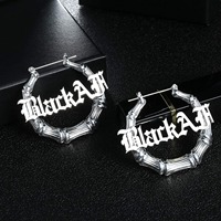 Pendientes con Letras de Bambú de Acero Inoxidable, Aretes Geométricos con Nombre Personalizado, Joyería de Bambú, 1 Unidad