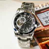 Montre mécanique automatique pour homme, design tendance, cadran squelette avec chiffres romains, étanche, acier inoxydable, montre-bracelet pour homme d'affaires