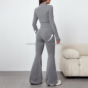 Conjunto de Pantalones de Campana con Cremallera y Manga Larga para Otoño e Invierno, Conjunto Deportivo de Yoga y Fitness, Conjunto de Fitness de Cintura Alta con Efecto Levanta Glúteos para Mujer - Product Image 6