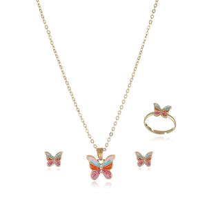 Designer Fashion Jewelry Set Gold Plated Zinc Alloy Enamel Butterfly Earrings Necklace <b>Rings</b> for <b>Kids</b> Gift Cute Colorful Design - Product Image 5
