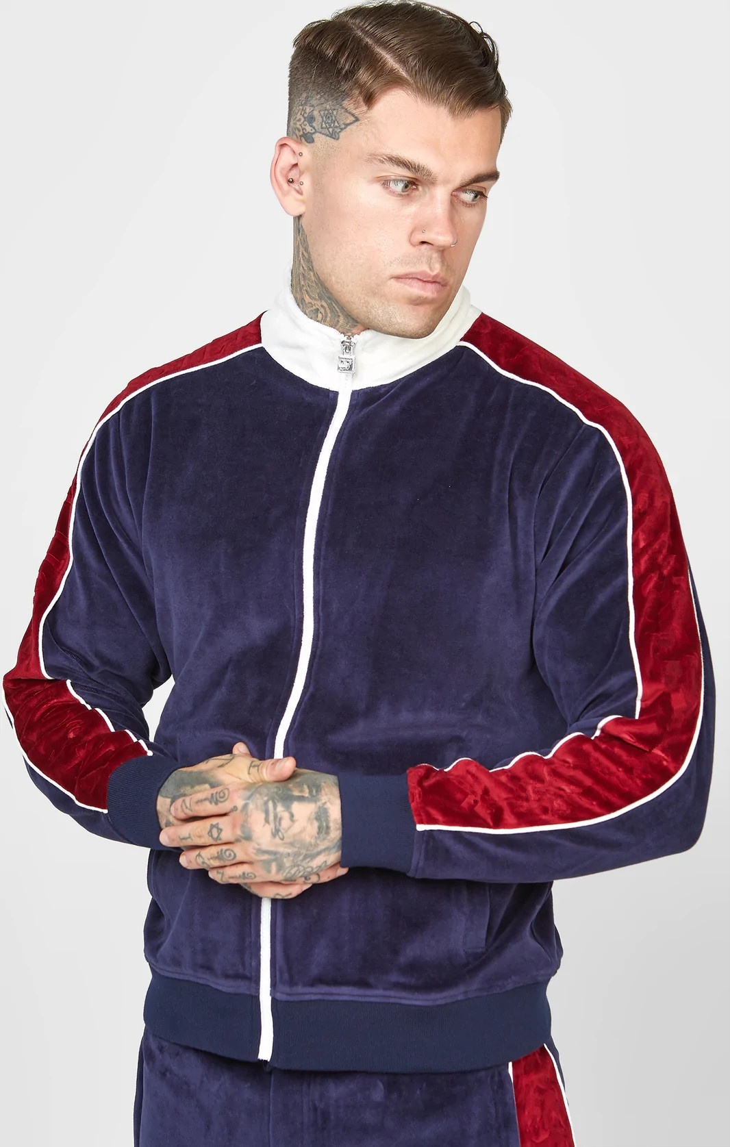 KY Funnel Neck Collar Side Stripe Zipper up Velour Track