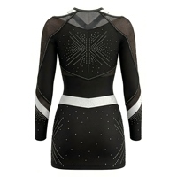 Uniforme de Animadoras de Manga Larga de Una Pieza con Panel de Malla de Diamantes de Imitación, Elástico y con Bloques de Color, para Competición