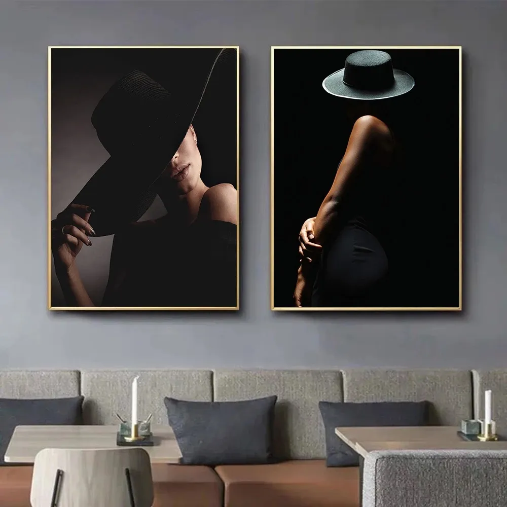 Moda donna elegante tela nera pittura estetica dipinti di arte della parete arte moderna stampa immagine
