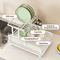 Étagère de rangement pliable pour assiettes et bols, organisateur de cuisine en métal, égouttoir à vaisselle pliable à 2 niveaux avec porte-couverts